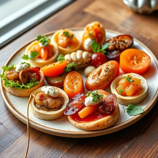 Selección de tapas variadas en un plato de cerámica
