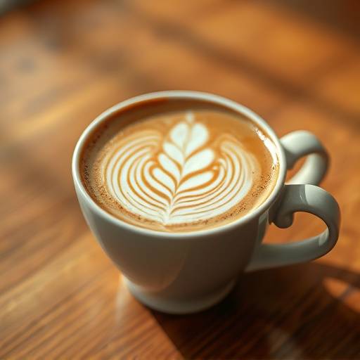 Taza de café latte con arte latte delicado